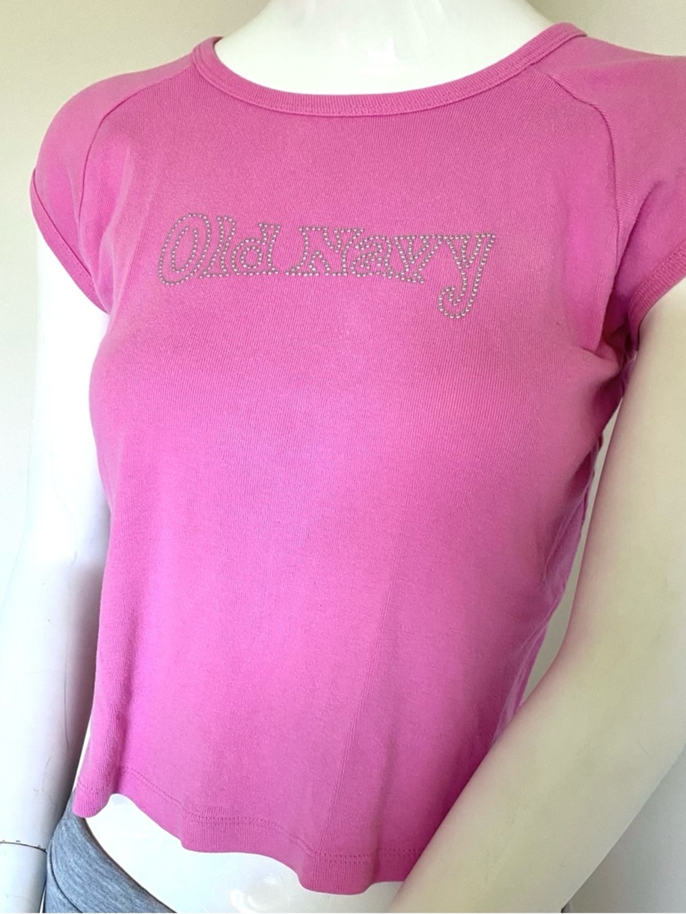 Old Navy 2000's Bedazzled Logo Pink Y2K Baby Tee